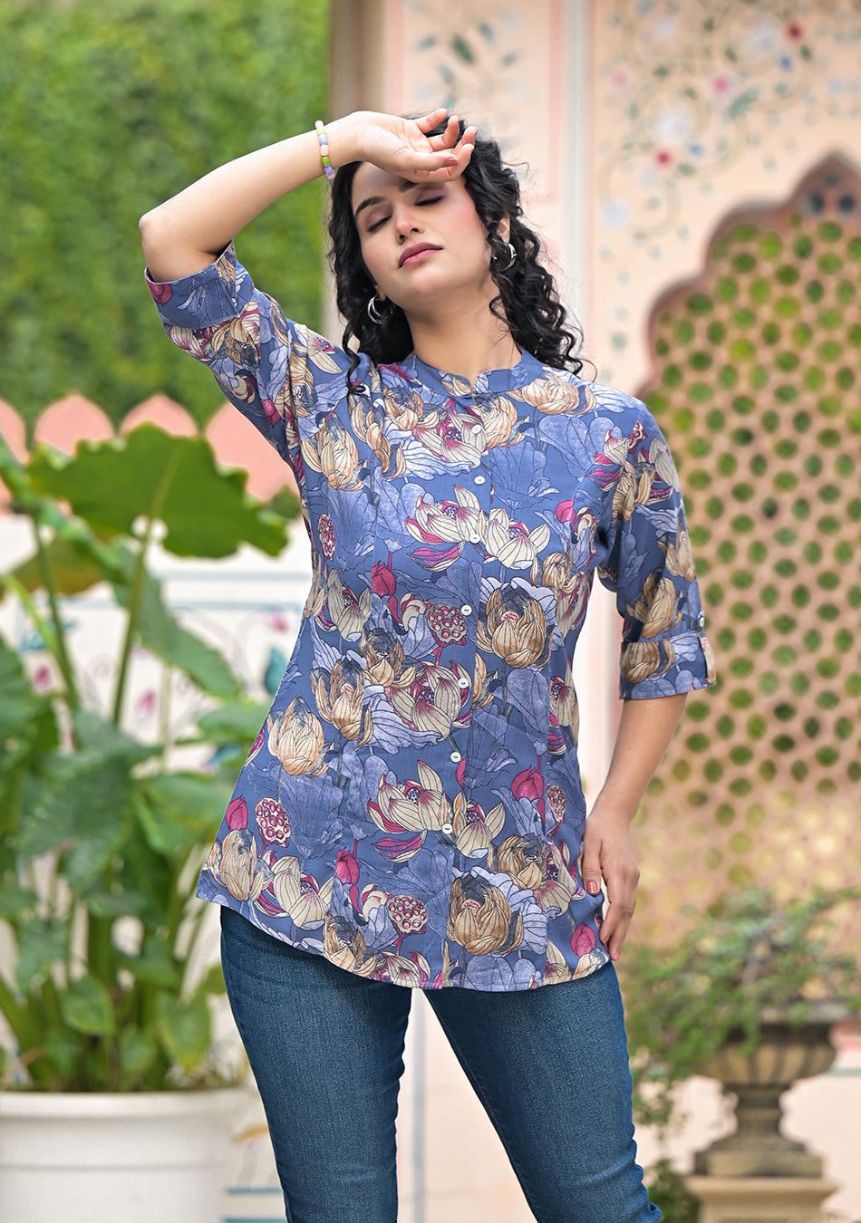 Ammanya SLATE BLUE FLORAL TOP