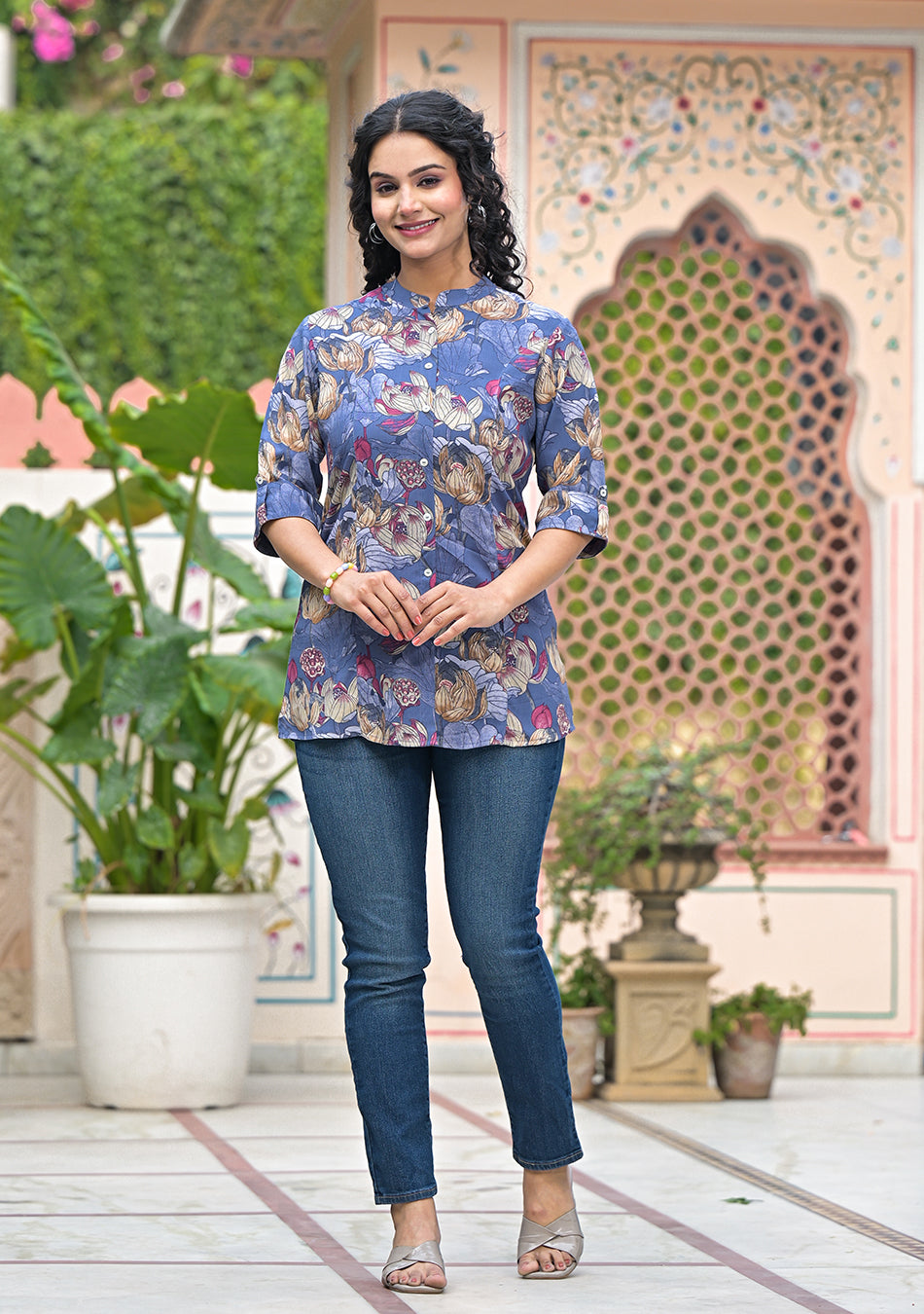 Ammanya SLATE BLUE FLORAL TOP