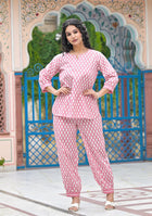 Pink Khadi Print Night Wear/Lounge Wear