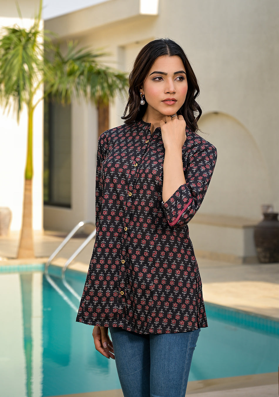 Black Maroon Floral Top