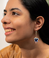Blue White Leaf Cut Porcelain Earrings