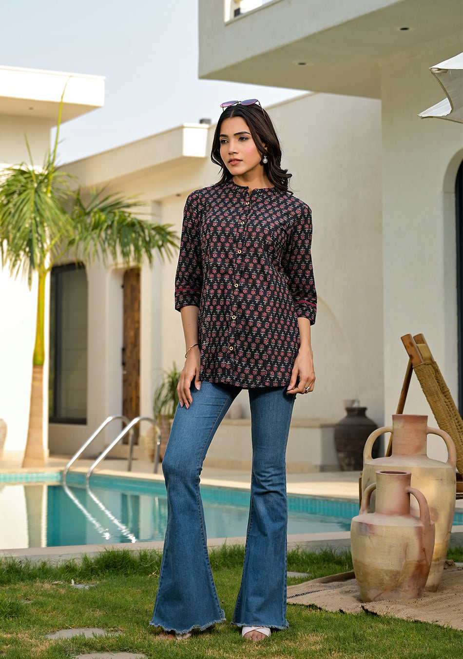 Black Maroon Floral Top