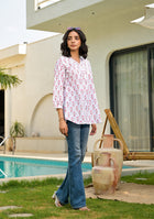 White Printed cotton Top