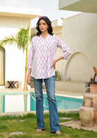 White Printed cotton Top