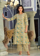 Citrus Breeze Handblock Print Suit Set with Kota Dupatta