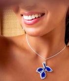 Blue Leaf Earrings and Pendant Set