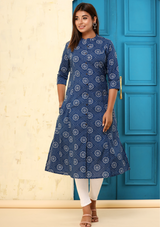 Dark Blue Print A-Line Kurta