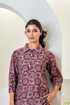Maroon Print Muslin Kurta With  Hem  Cuffed Pant Set