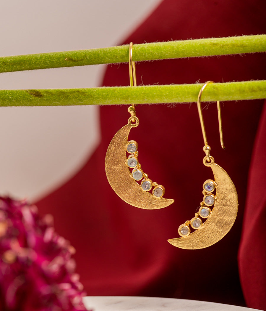 Rainbow Moonstone Gold-Plated Earrings