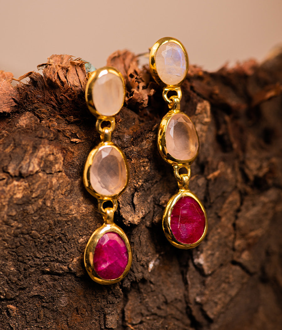 Pink Lady Ruby and Rose Quartz Earrings