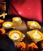 Blue Pottery Square Diyas - Set of 6