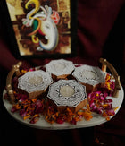 Handcrafted Flower Shape Wooden Diya - Set of 4