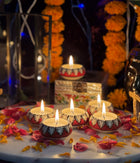 Red Leaf design Diya - Set of 6