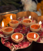 Orange Ceramic Diya - Set of 6