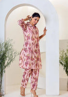 Light Pink Muslin Kurta With  Hem  Cuffed Pant Set