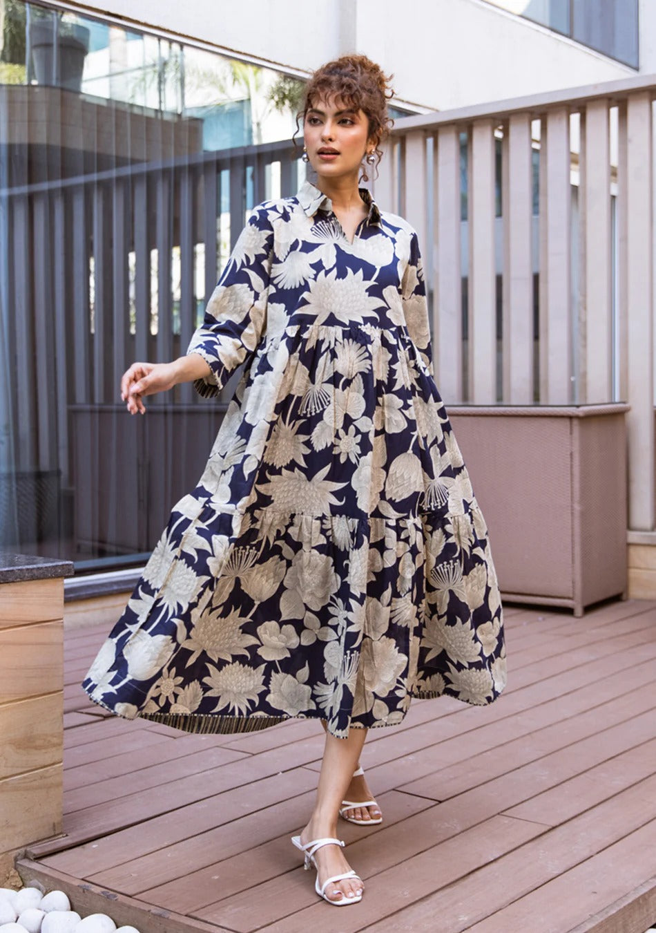 Ammanya Black Botanical Tier Dress