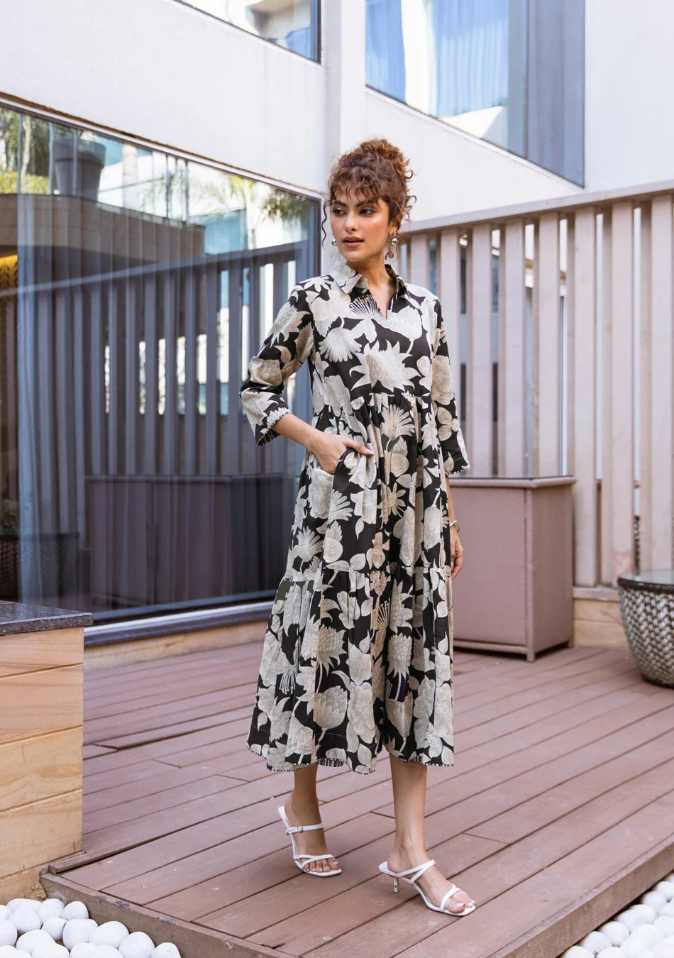 Ammanya Black Botanical Tier Dress