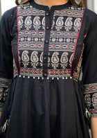 Black Paisley Print Cotton Anarkali Kurta Sets With Dupatta