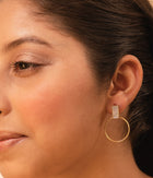 Rainbow Moonstone Loop Earrings with Gold Plating