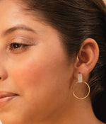 Rainbow Moonstone Loop Earrings with Gold Plating