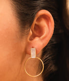 Rainbow Moonstone Loop Earrings with Gold Plating