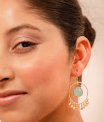 Gold-Plated Round Loop Aqua Chalcedony Earrings