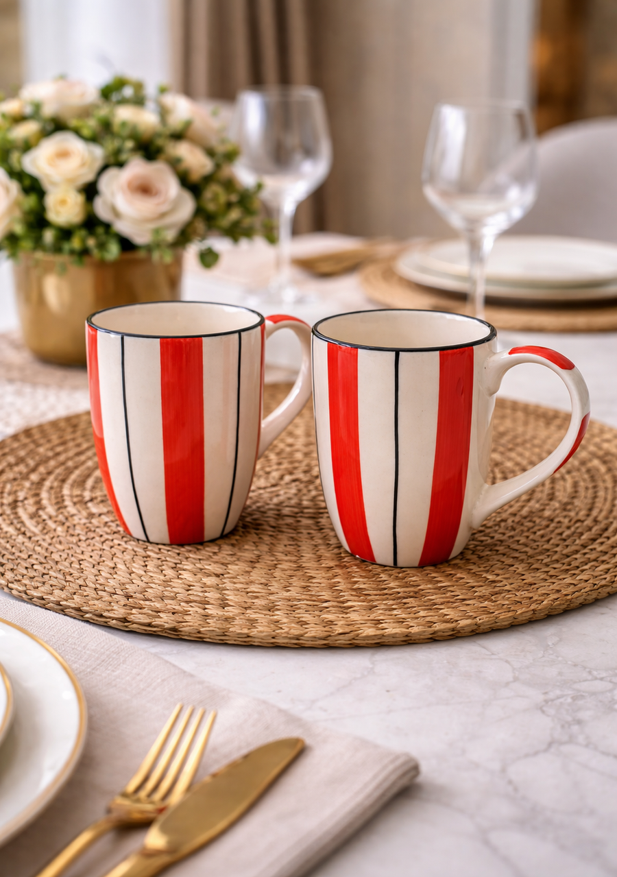 Ammanya HANDCRAFTED RED STRIPED MUG