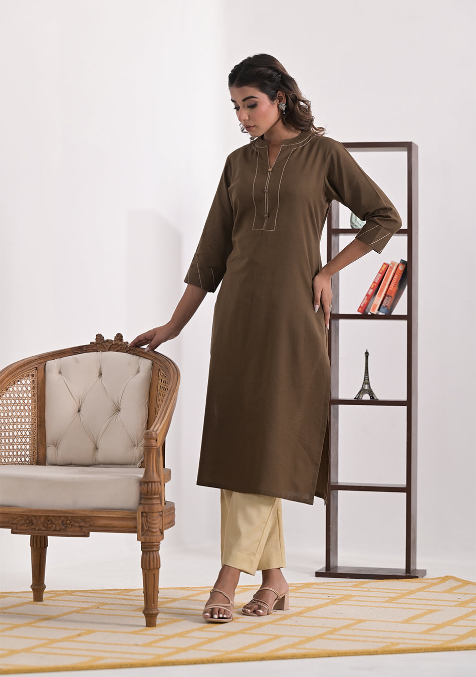 Ammanya Mocha Solid Cotton Kurta