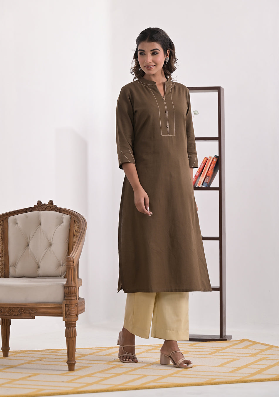 Ammanya Mocha Solid Cotton Kurta