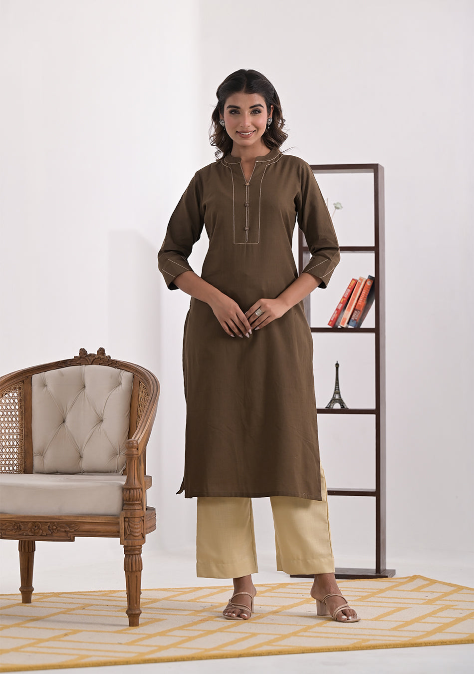 Ammanya Mocha Solid Cotton Kurta