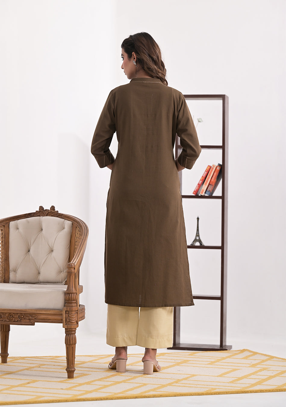 Ammanya Mocha Solid Cotton Kurta