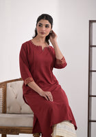 Rust Solid Cotton Kurta