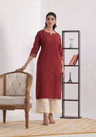 Rust Solid Cotton Kurta
