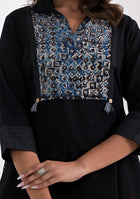 Black Solid Kurta with Patchwork