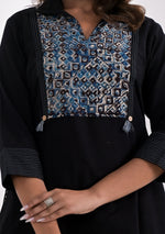 Black Solid Kurta with Patchwork
