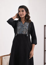 Black Solid Kurta with Patchwork