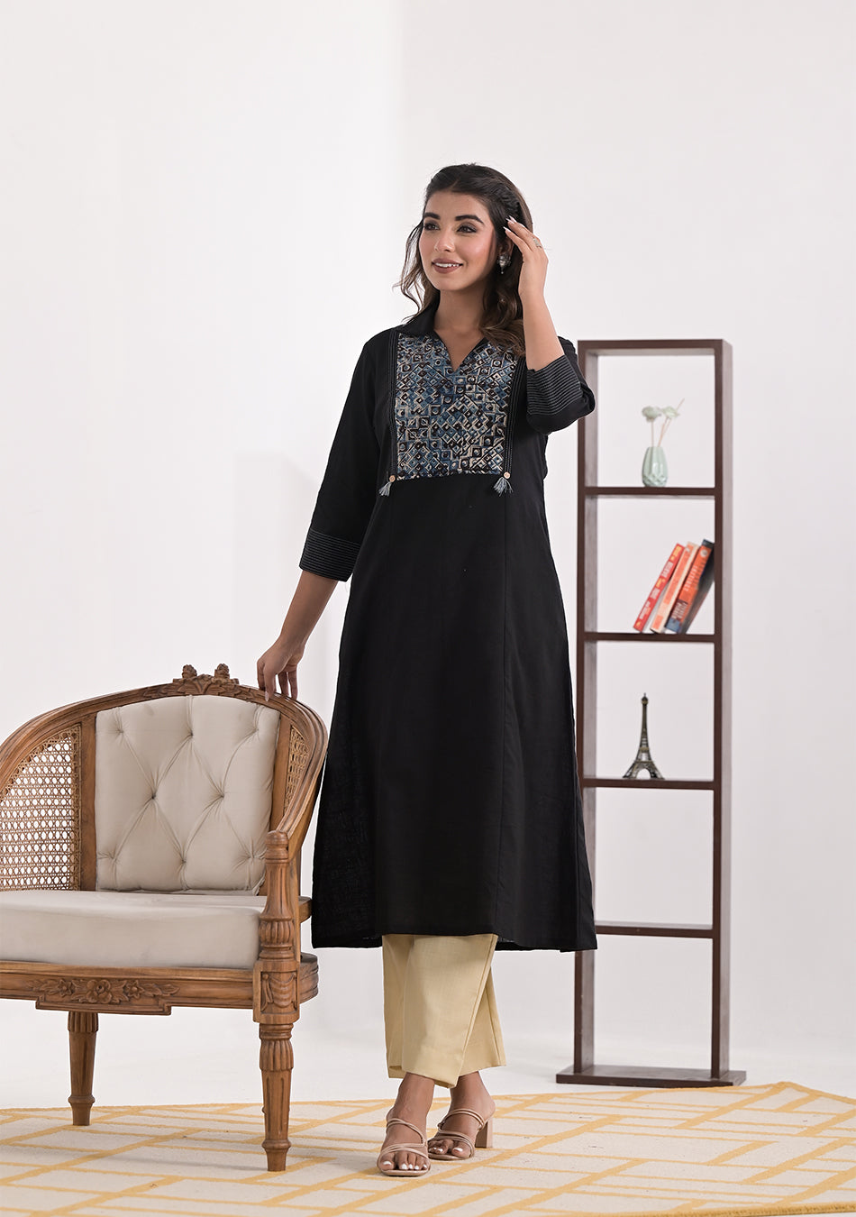 Black Solid Kurta with Patchwork