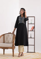 Black Solid Kurta with Patchwork