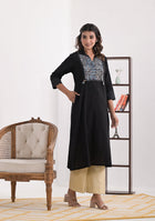 Black Solid Kurta with Patchwork