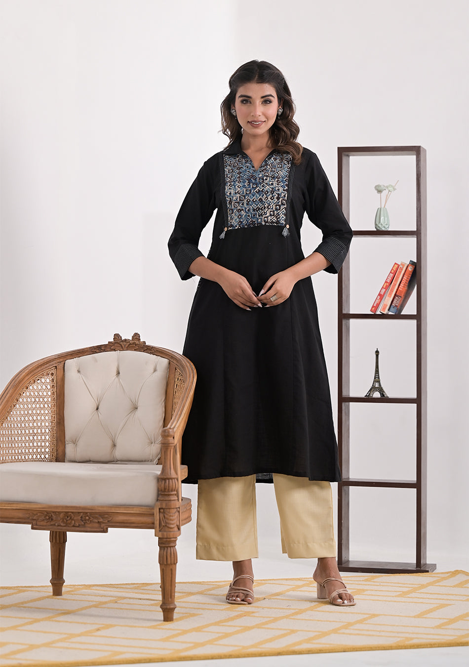 Black Solid Kurta with Patchwork