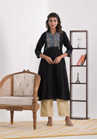 Black Solid Kurta with Patchwork