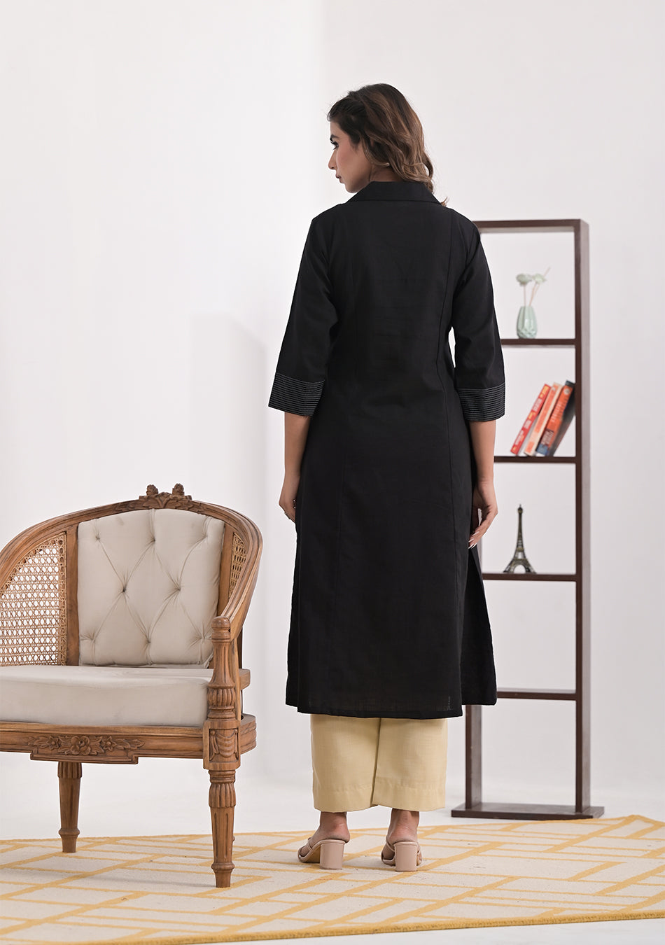 Black Solid Kurta with Patchwork
