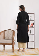 Black Solid Kurta with Patchwork