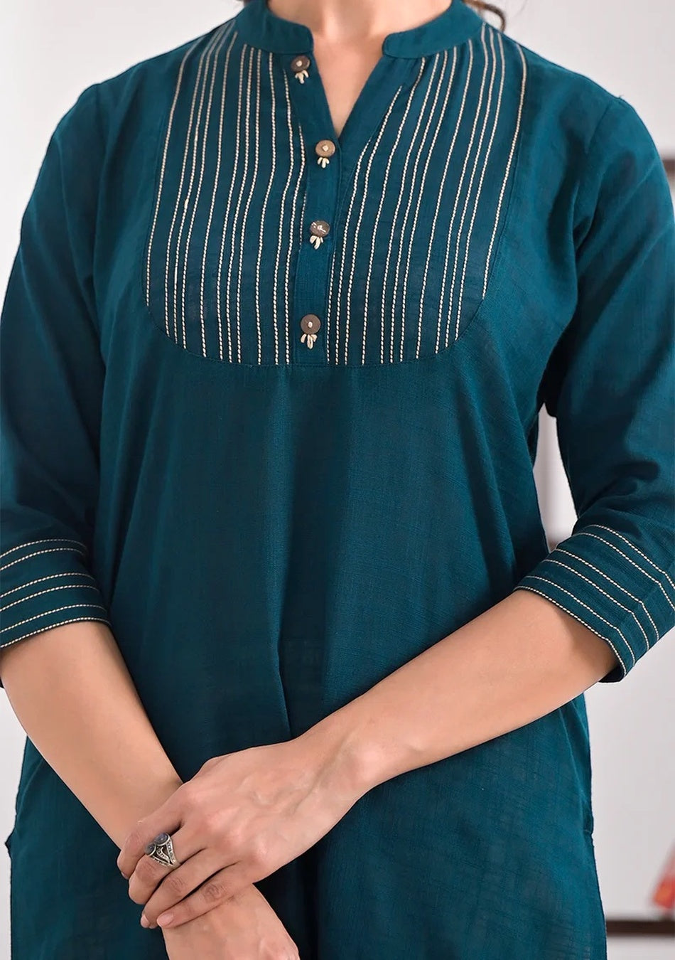 Teal Blue Solid Straight Kurta