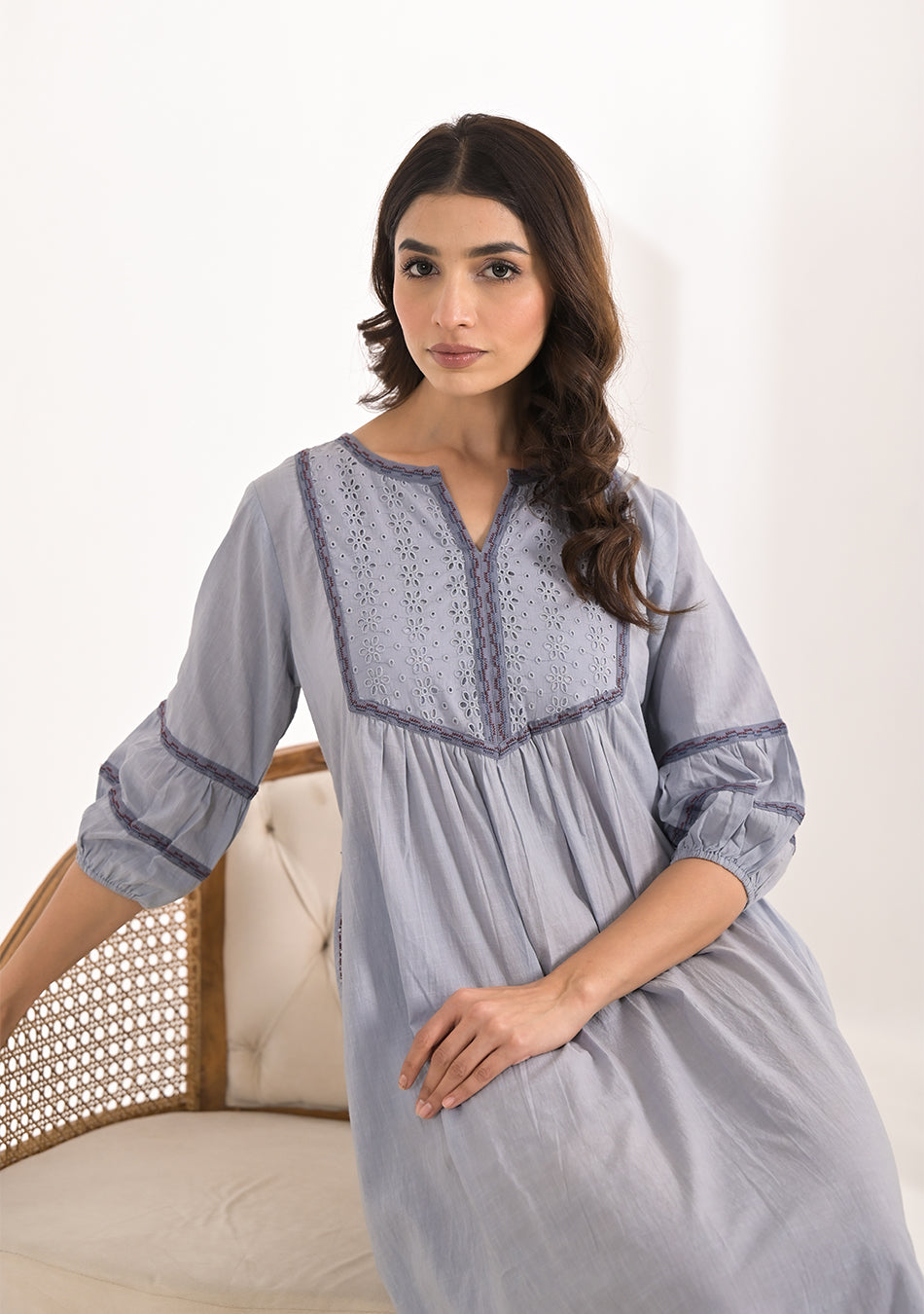 ARAVLII Grey Schiffli Dress
