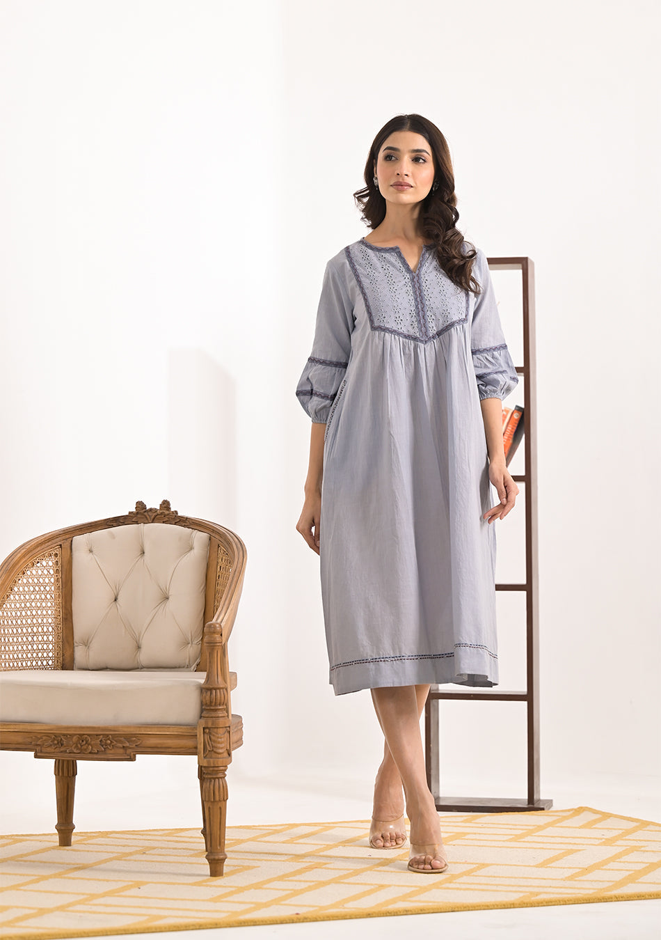 ARAVLII Grey Schiffli Dress
