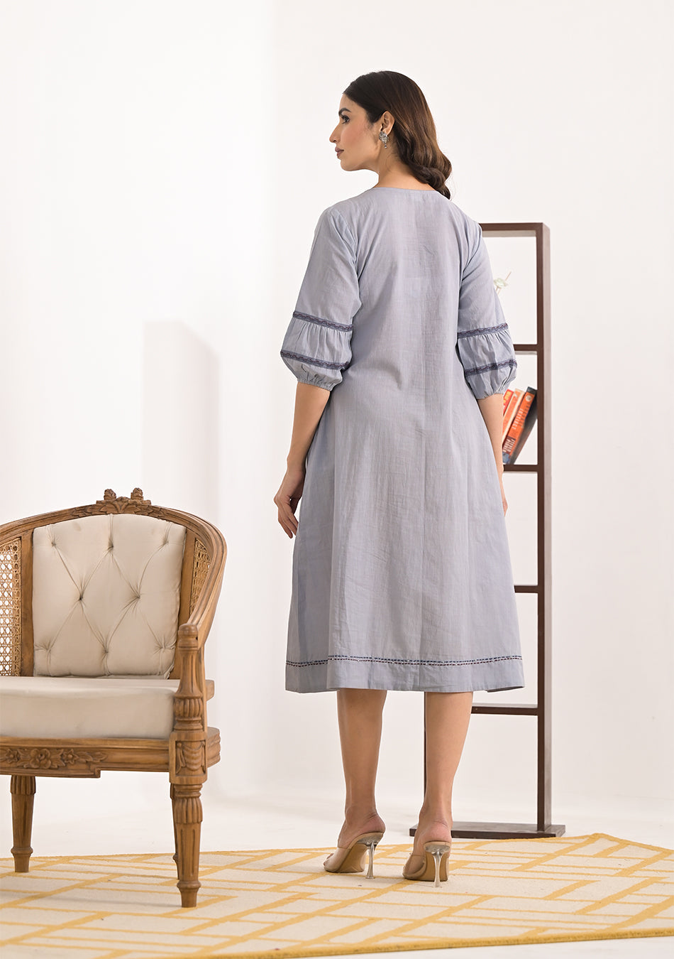 Ammanya Grey Schiffli Dress