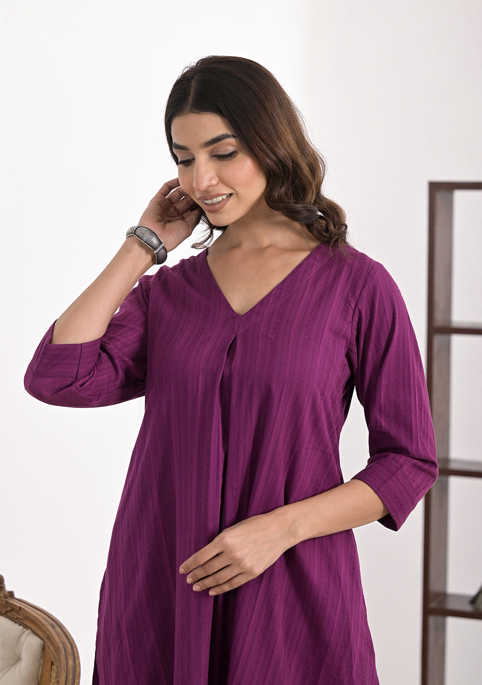 ARAVALII Purple Cotton Dobby Co-Ord Set