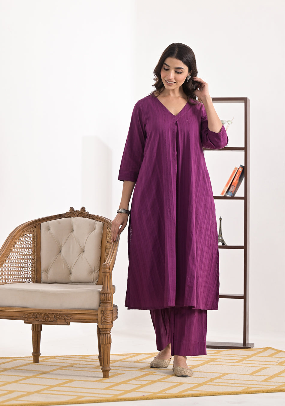 ARAVALII Purple Cotton Dobby Co-Ord Set