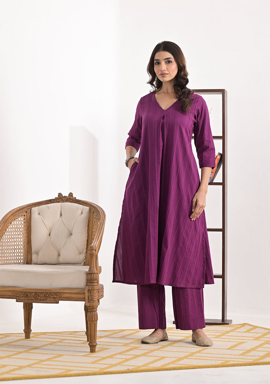 ARAVALII Purple Cotton Dobby Co-Ord Set